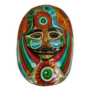 Vintage Handmade Mexican Folk Art Terracotta Clay Pottery 8.5" x 7" Hanging Mask
